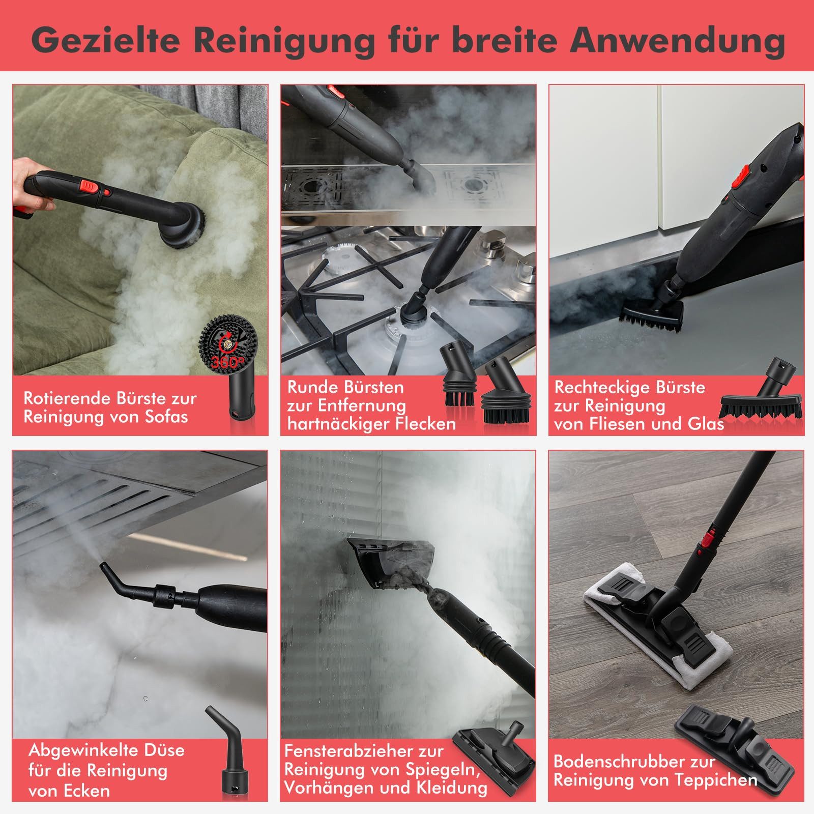 COSTWAY Dampfreiniger mit 1,8 L Tank, 13 Zubehörteile, bis 108m², 2000,00 W