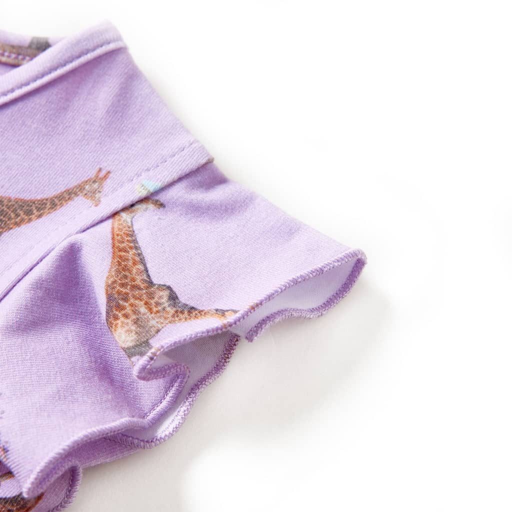 vidaXL Druckkleid Kinderkleid mit Rüschenärmeln und Taillenband Lila 128