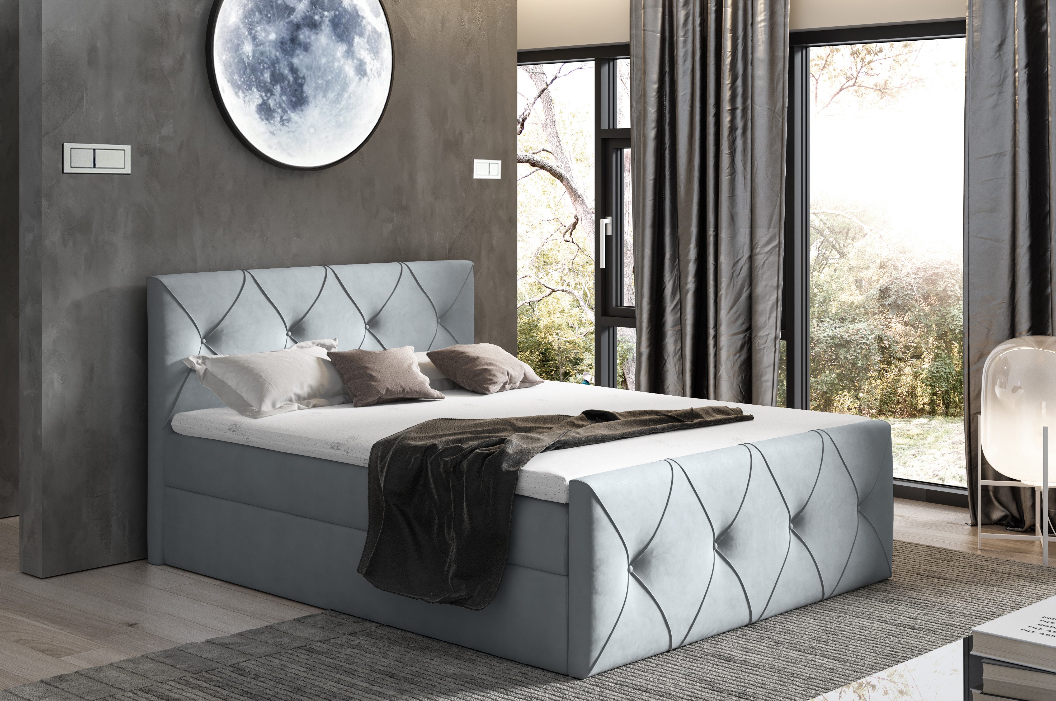 MF Design Boxspringbett Boxspringbett CRYSTAL LUX mit Bettkasten und Federautomatik, Vorhanden