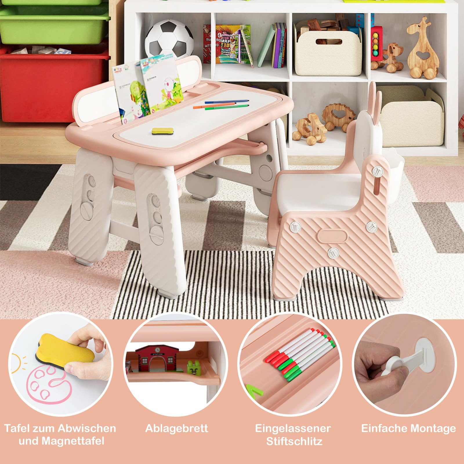 COSTWAY Kindersitzgruppe Spieltisch mit Stuhl, höhenverstellbar – Bild 3 von 5