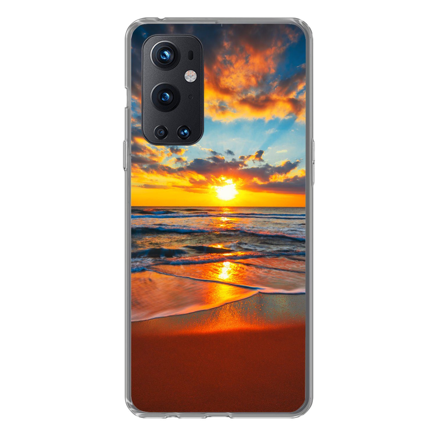 MuchoWow Handyhülle für OnePlus 9 Pro Meer - Sonnenuntergang - Strand - Wolken - Orange, Phone Case, Silikon, Schutzhülle Dünn