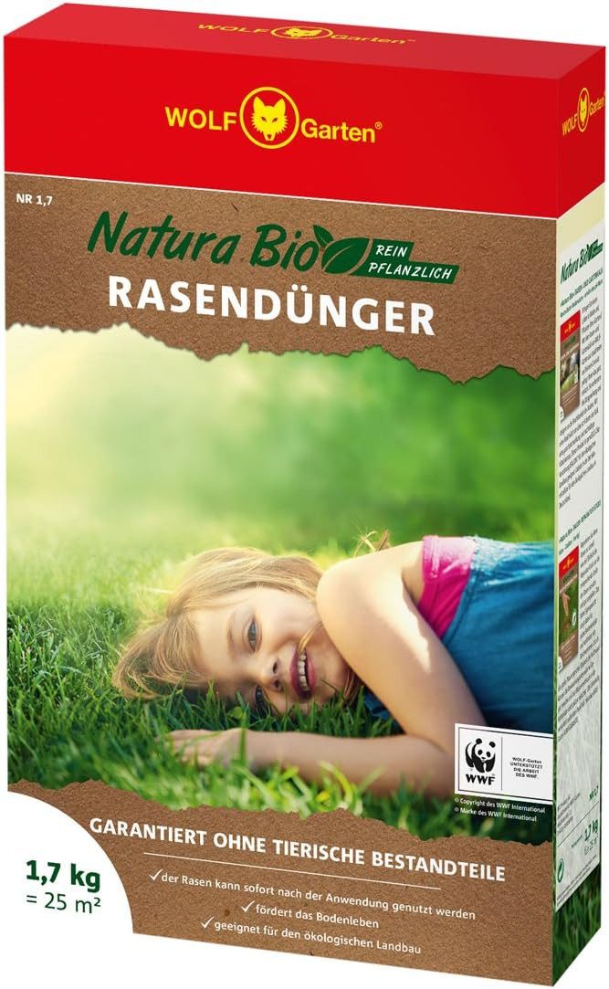 Rasendünger Natura Bio - Rasendünger - NR 1,7 für 25 m², braun, 40 x 60 x 111 cm