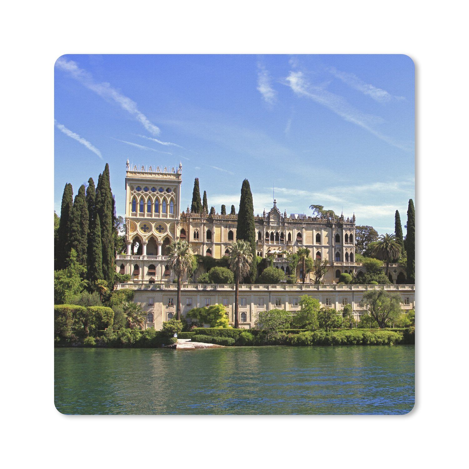 MuchoWow Mauspad Gardasee - Wasser - Haus (1-St), Mauspad groß, Zubehör für Gaming Zimmer, Desk Mat, 80x80 cm