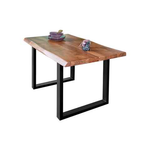 SAM® Baumkantentisch Paulina (1 Tischplatte und 1 Gestell), massives Akazienholz, natürliche Baumkante, Metallgestell