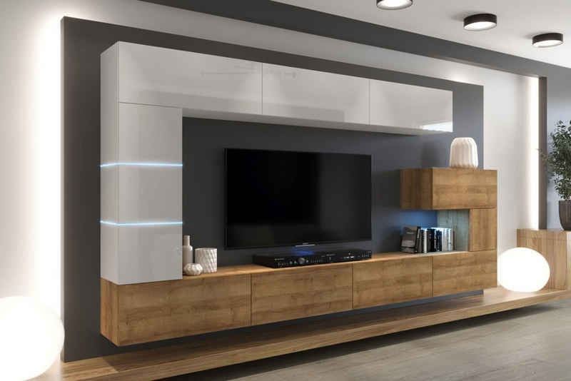 ROYAL24_MARKT Wohnwand - Hochwertige Wohnwand / Premium Material für dein Wohnzimmer, (Komplett Set, 10-St., Royal - Eleganz Pur), Elegantes Styling - Beleuchtungslösungen - Qualität und Innovation.