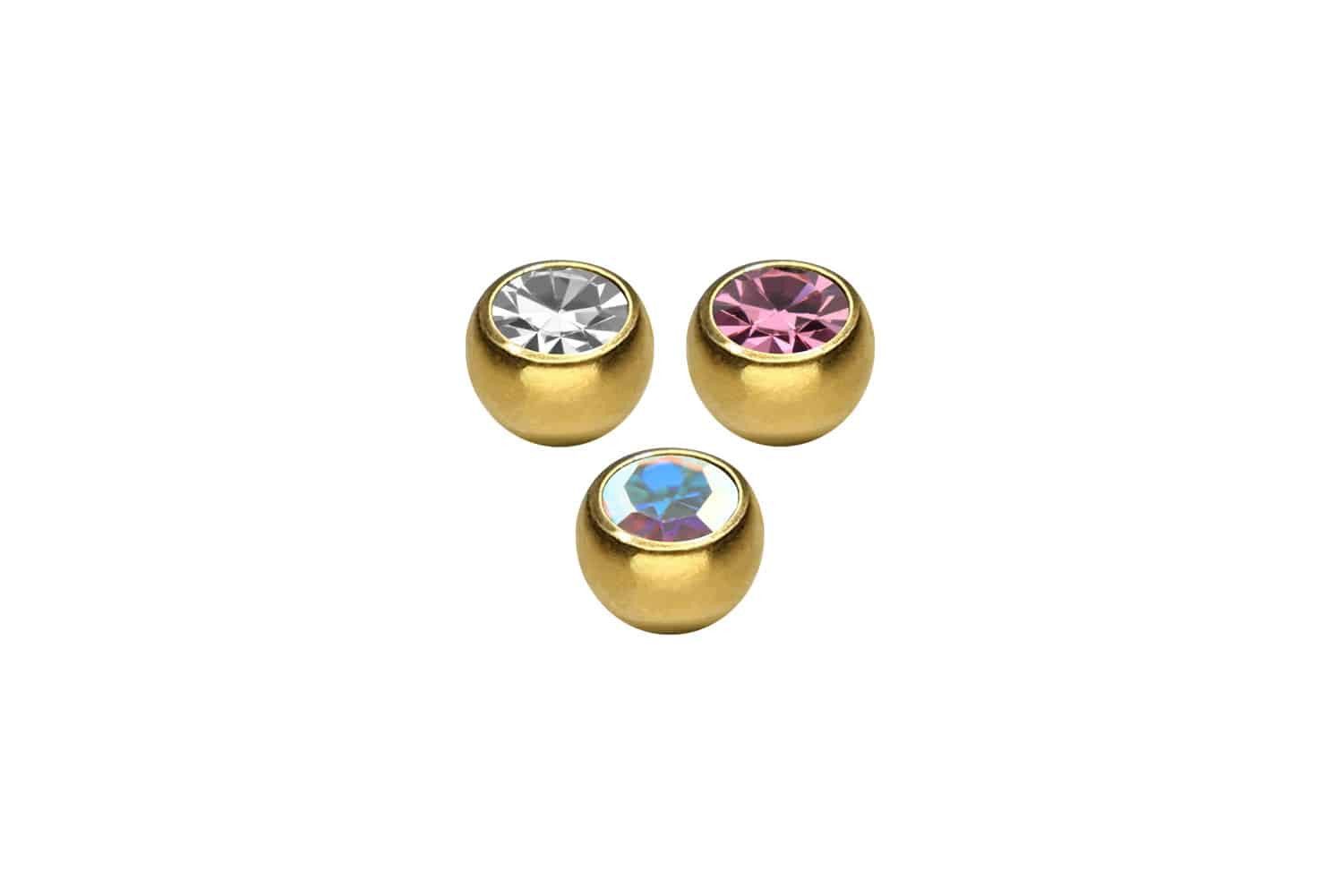 PIERCINGLINE Piercing-Set SET Chirurgenstahl Schraubkugel KRISTALL (Schraub-Aufsätze, 3er SET2 = 1,2 mm Gewinde)