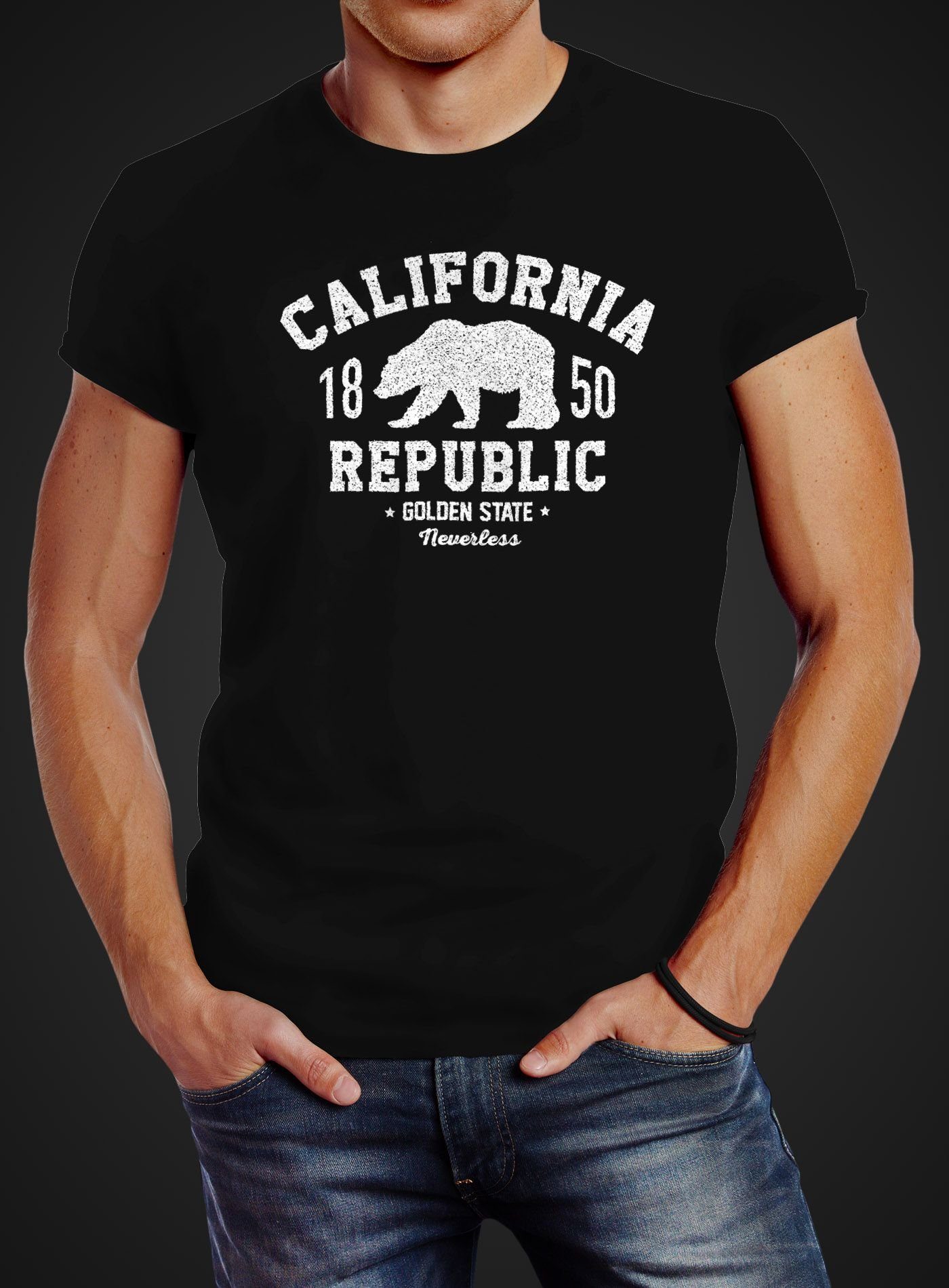 Neverless Print-Shirt Herren T-Shirt California Republic Kalifornien Golden State Grizzly mit Print