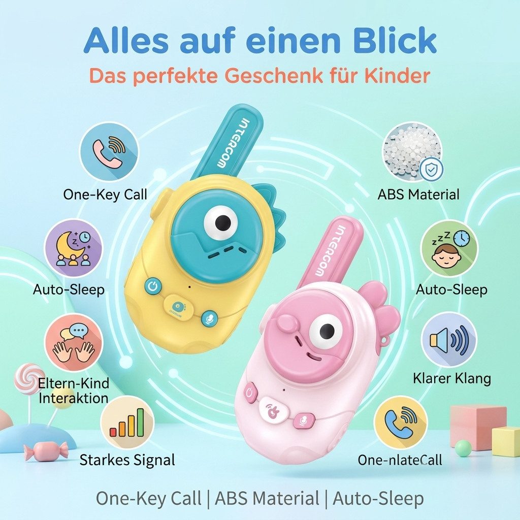 Rolipo Walkie Talkie Interaktives Kinder Walkie-Talkie – Spaßiges, sicheres Funkspielzeug, (2-St), klarer Tonqualität/Fernkommunikation/Einfach Kindertag Geschenke