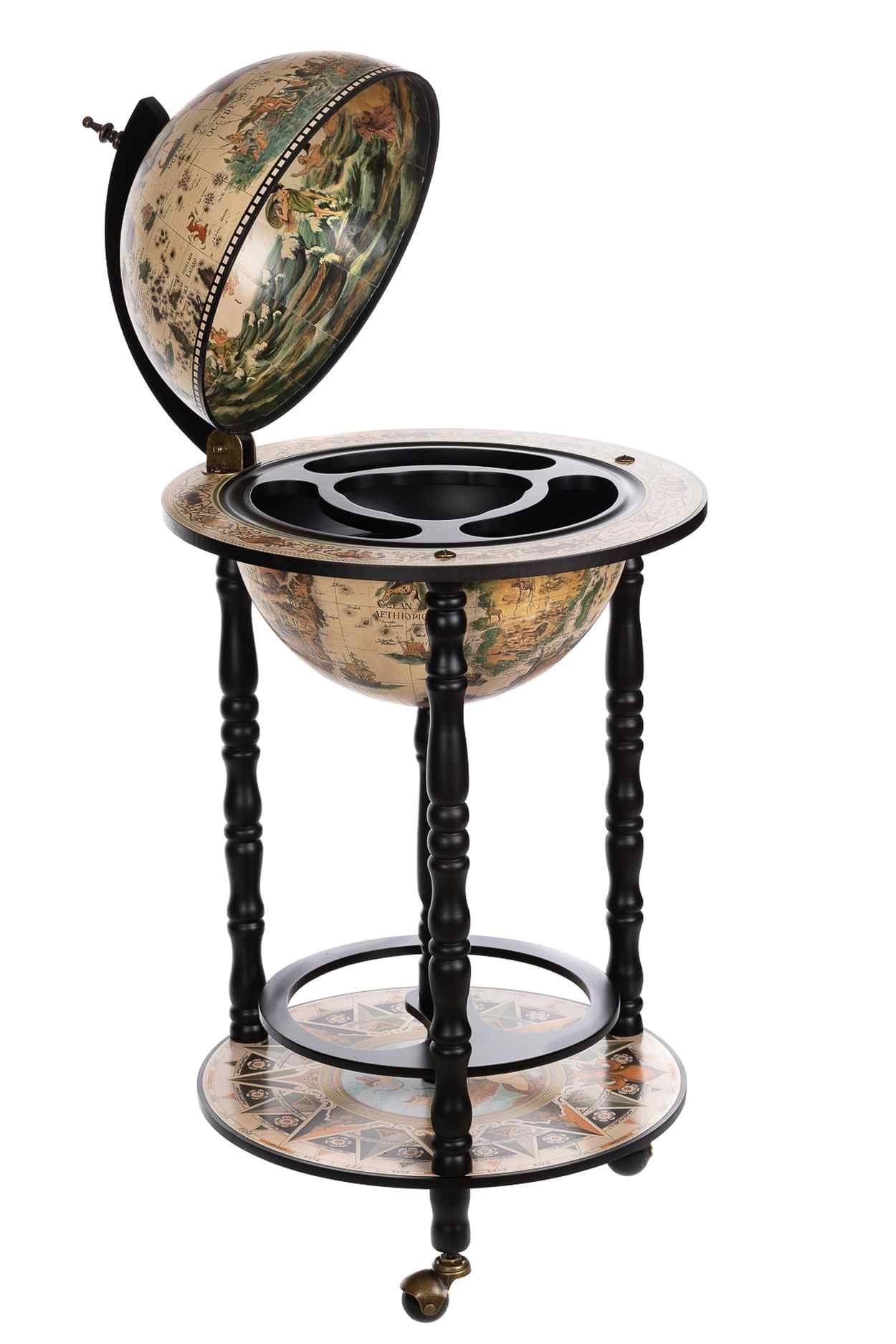 BIRENDY Dekoobjekt Hausbar Barwagen 3301WB Schwarzweiß 100cm Globusbar Bart günstig online kaufen