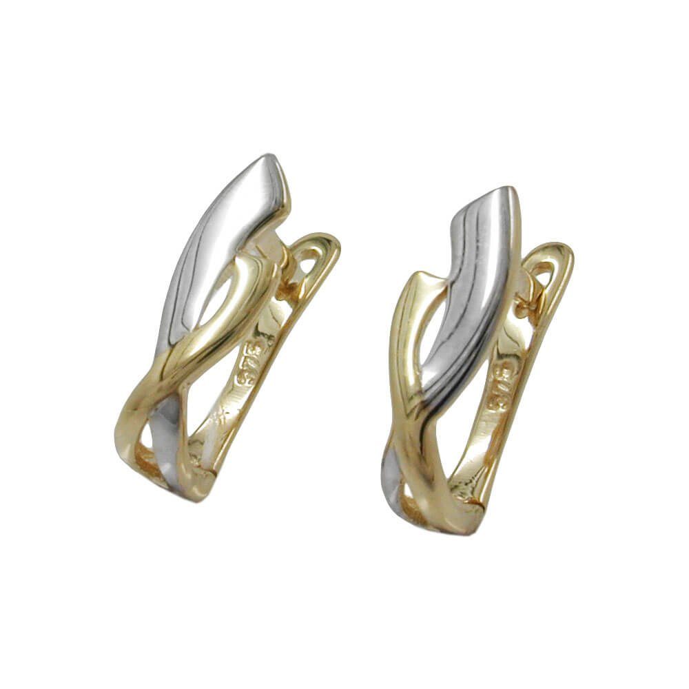 Gold 9Kt 375 teilrhodiniert Paar Krone 13x4mm Ohrringe Creolen aus bicolor 375 Paar Gold Schmuck Gelbgold, Creolen