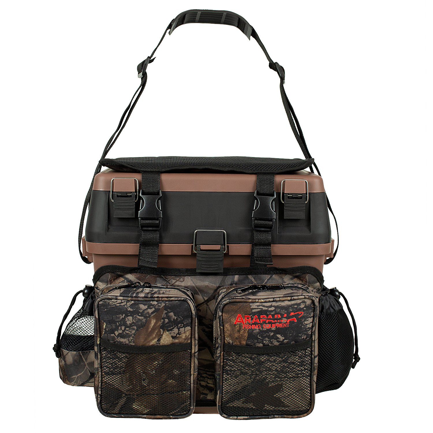 Arapaima Fishing Equipment Angelkoffer Sitzkiepe Angelbox 4 Boxen - Rucksack mit Sitzpolster & Stauraum, Tacklebox mit Sitzpolster, Schultergurt, Seitentaschen und Tragegurten