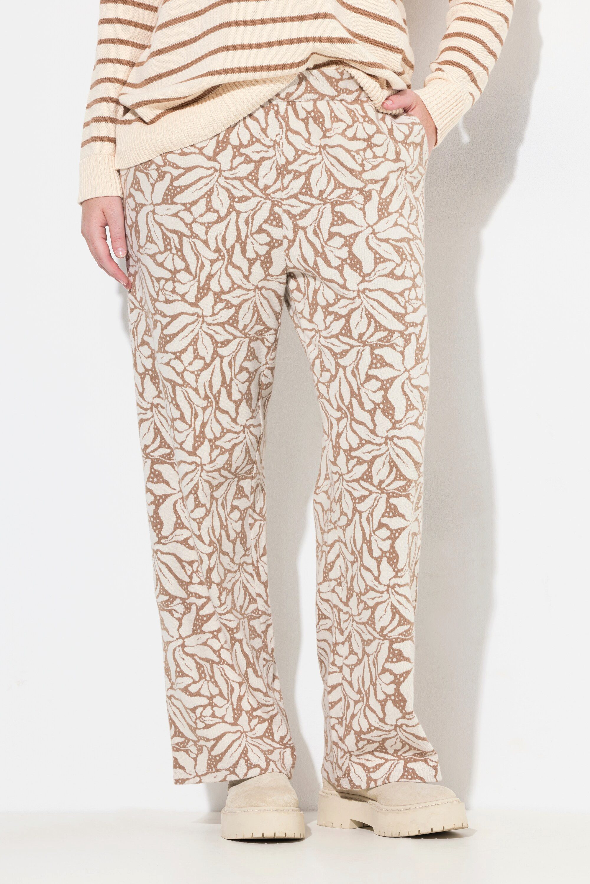 Ulla Popken Schlupfhose Strickhose Rose weites Bein Elastikbund günstig online kaufen