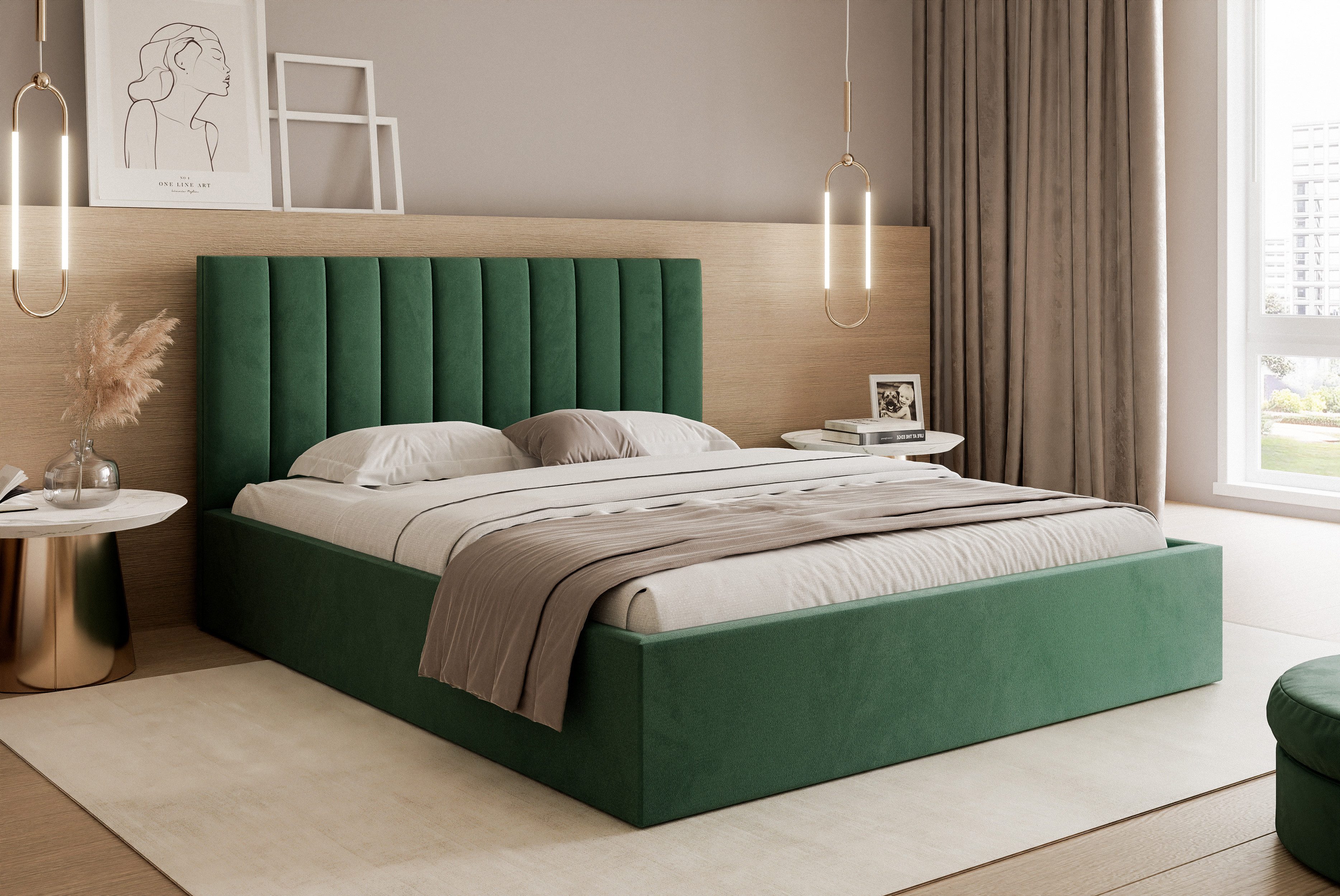 Goldstoff Polsterbett Modernes Bett mit Stauraum günstig online kaufen