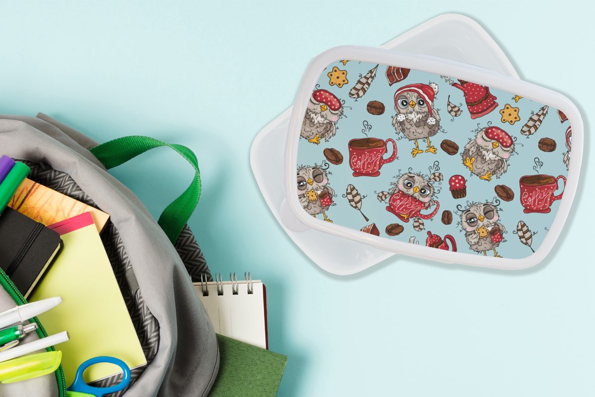 Kinder Eule Jungs - Lunchbox Kunststoff, MuchoWow Brotdose, Mädchen und Erwachsene, Brotbox (2-tlg), für weiß - Frühstück, und Schnittmuster für