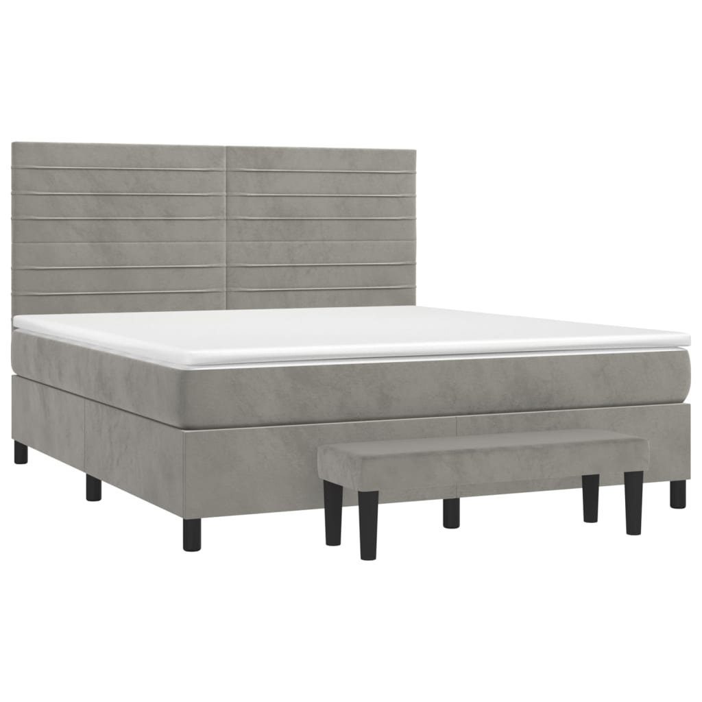 Bett Boxspringbett mit Matratze Hellgrau 160x200 cm Samt