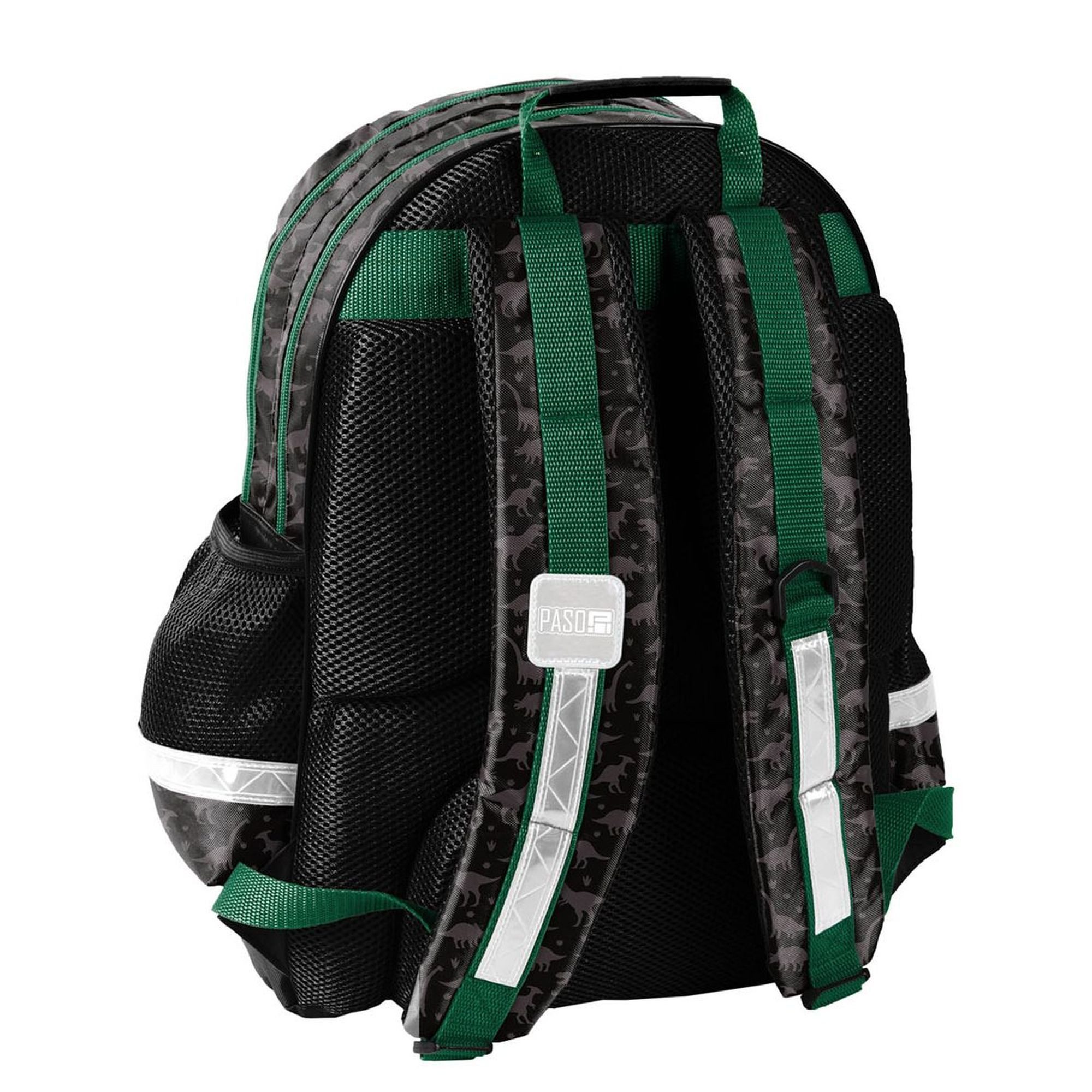 PASO Schulranzen 3-teiliges Schulset: Dinosaurier - schwarz (Rucksack + Tunrbeutel + unbefüllte Federmappe) – Bild 3 von 5