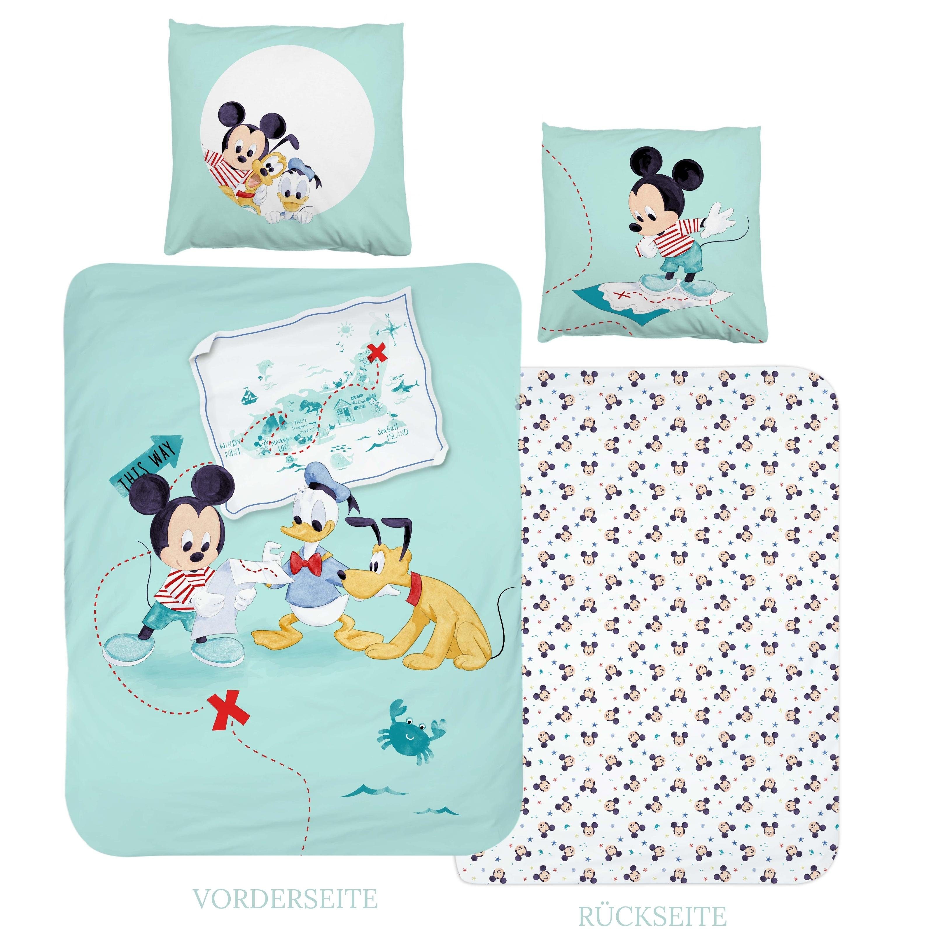 Kinderbettwäsche Mickey Mouse 135x200 + 80x80 cm, 100 % Baumwolle, MTOnlinehandel, Renforcé, 2 teilig, Disney's Mickey Mouse Pluto Donald Duck Постільна білизна für Kinder in mint