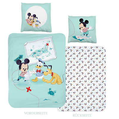 Kinderbettwäsche Mickey Mouse 135x200 + 80x80 cm, 100 % Baumwolle, MTOnlinehandel, Renforcé, 2 teilig, Disney's Mickey Mouse Pluto Donald Duck Постільна білизна für Kinder in mint