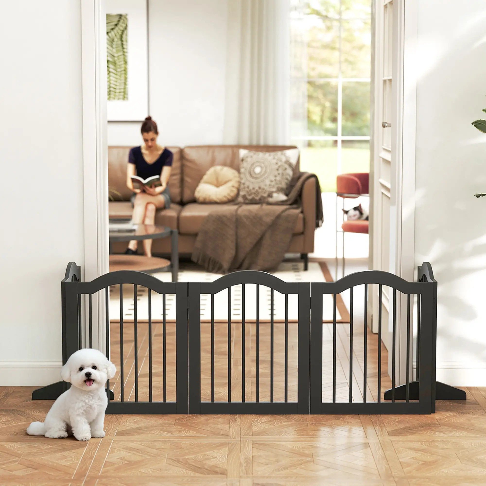 BlingBin Tierabsperrgitter Hund Freistehendes Schutzgitter mit Füßen 261,5 x 61 cm Hundegitter, Klappbar Treppengitter für Treppen, Türen, Küche, Flur
