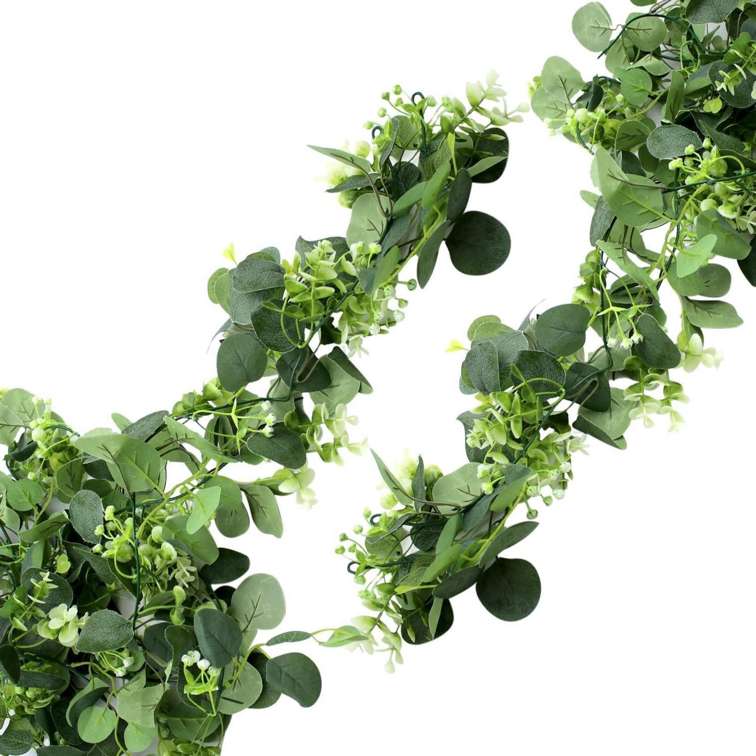 Kunstgirlande Girlande Eukalyptus Deko 2 Stück 1,8m grün weiß, LuxusKollektion, Höhe 5 cm