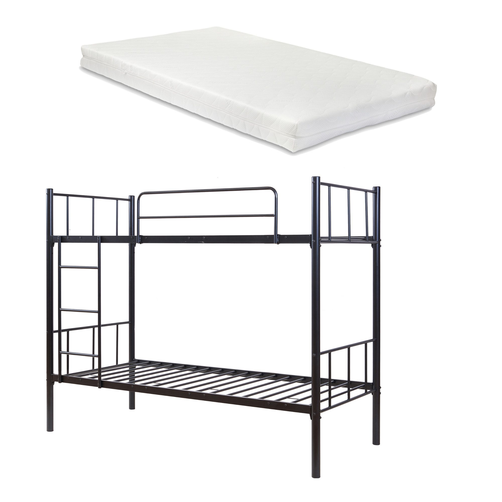 en.casa Etagenbett, »Berimma« 90 x 200 cm mit 2 Matratzen Metall Schwarz