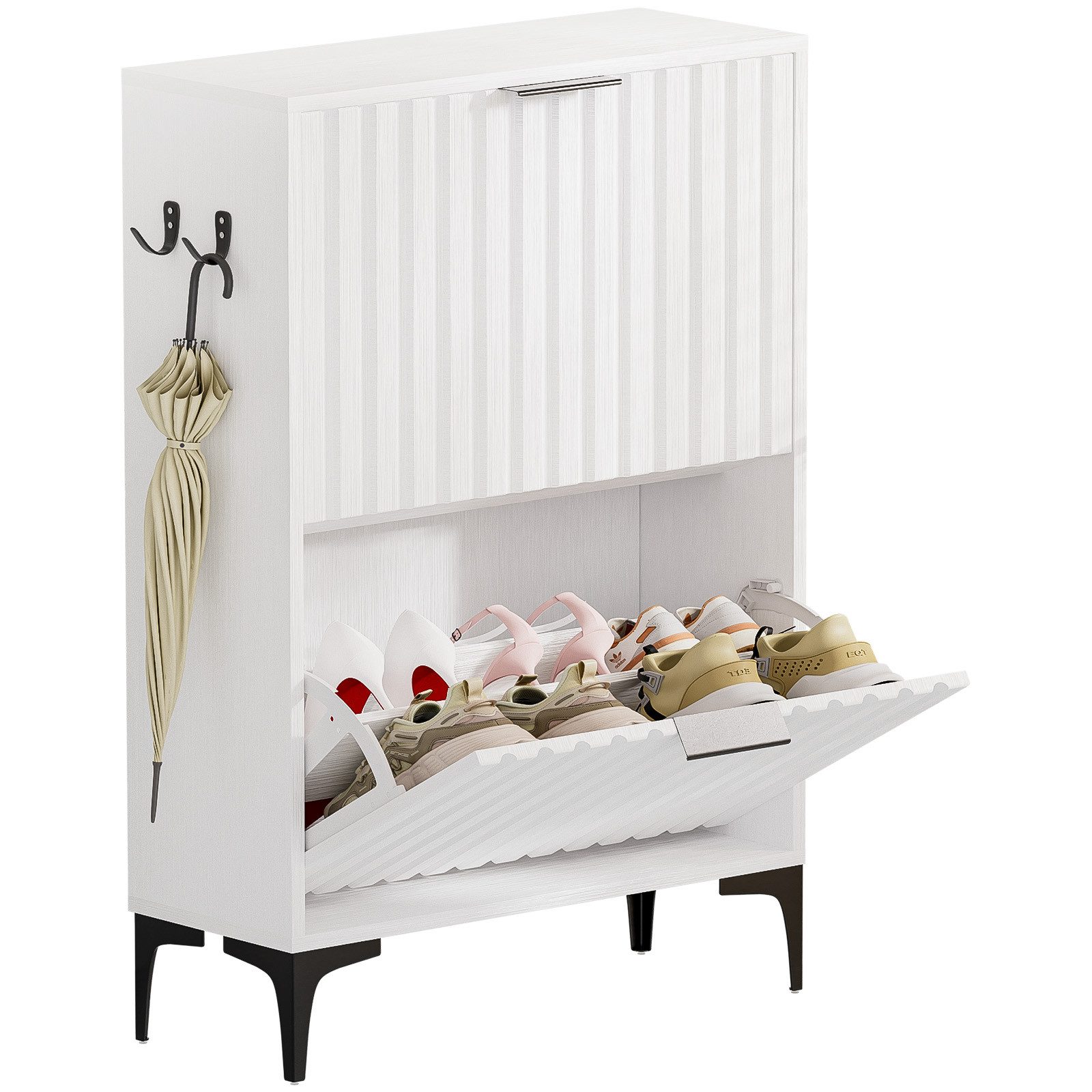 Yorbay Schuhschrank Schuhkipper mit 2 Klappen (60x23.5x94 cm) verstellbare Trennwände, mit Seitenhaken & Kippschutz
