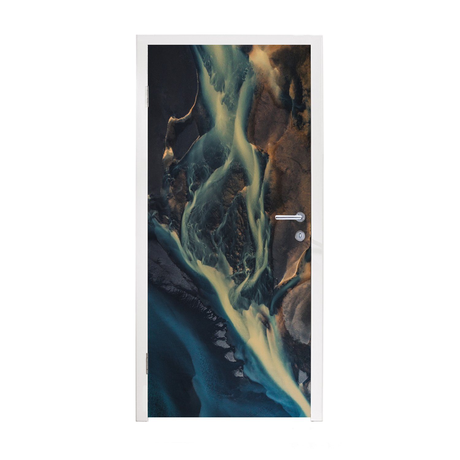 im einen cm Türaufkleber, St), Tür, 75x205 Fototapete auf Island, europäischen Fluss MuchoWow Türtapete (1 Matt, Blick bedruckt, für