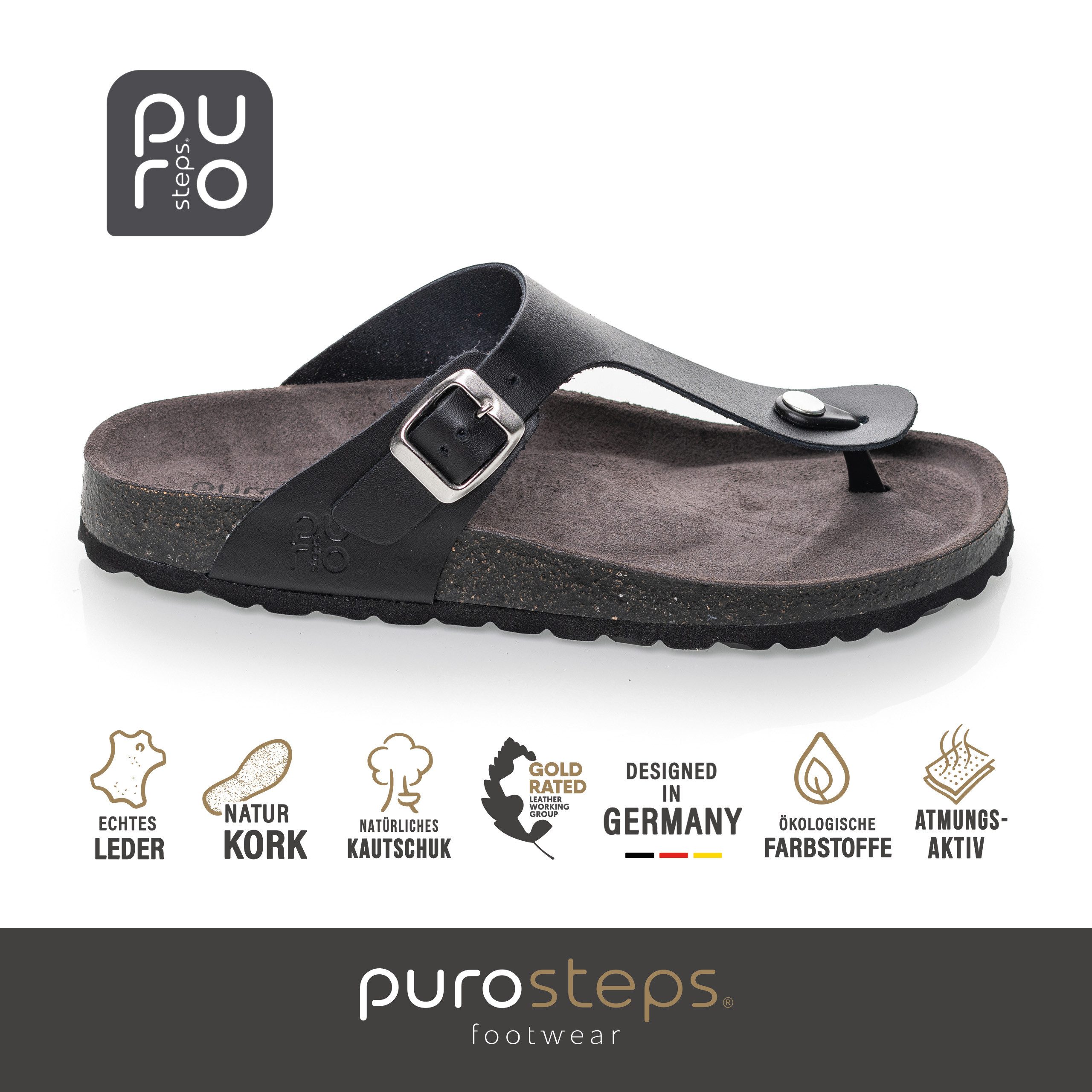 purosteps Marbella-Eco 14943-schwarz-grau Sandale Echtes Leder, günstig online kaufen