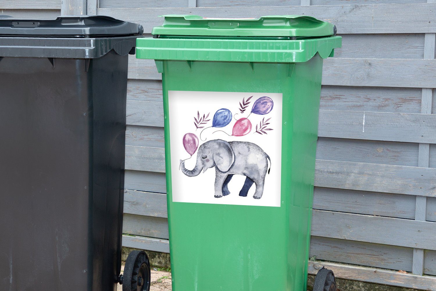 - - Sticker, Luftballons Aquarell Mülltonne, Wandsticker Mülleimer-aufkleber, Elefant (1 Abfalbehälter Container, St), MuchoWow