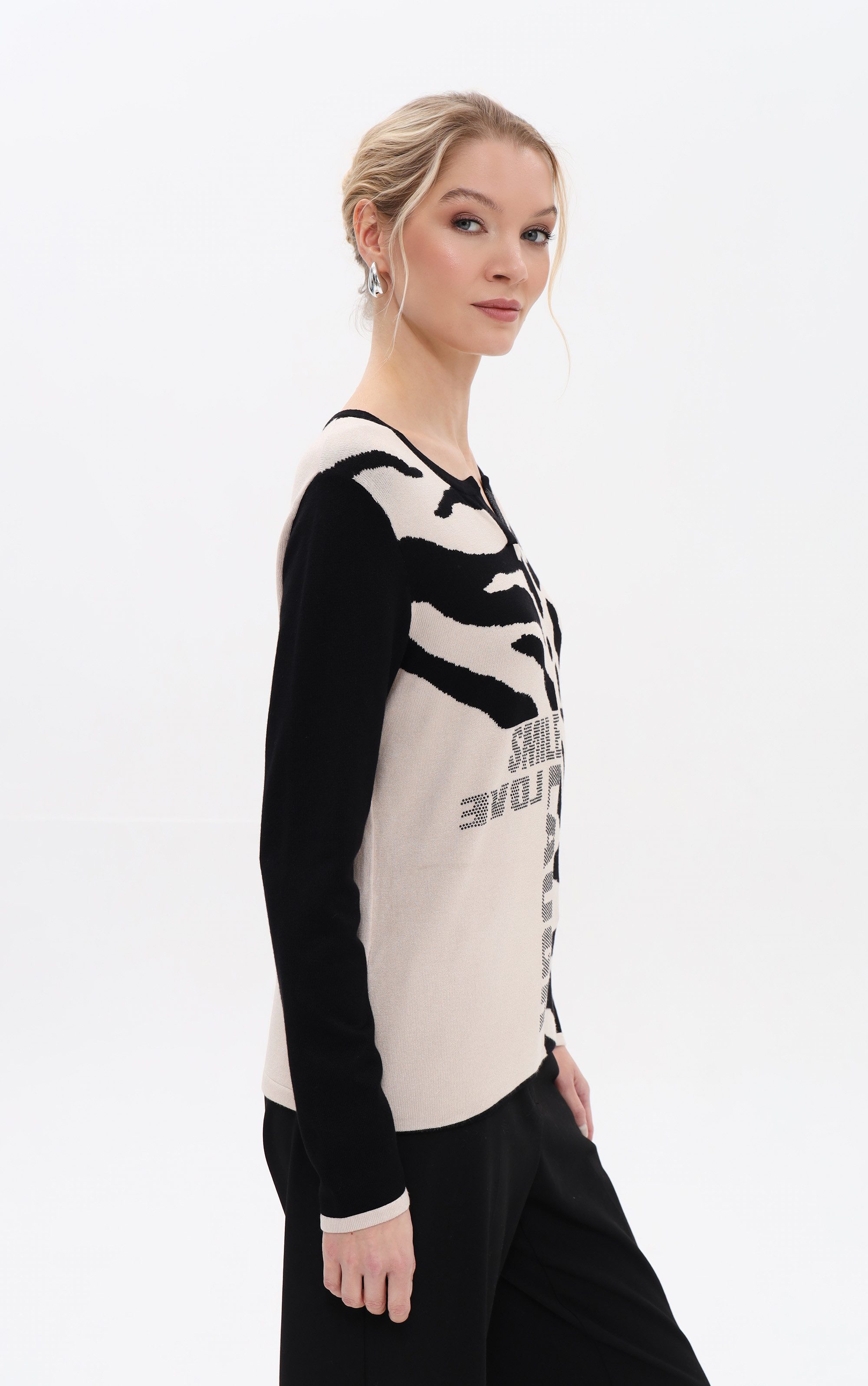 Passioni Strickpullover mit Animalprint-Mix