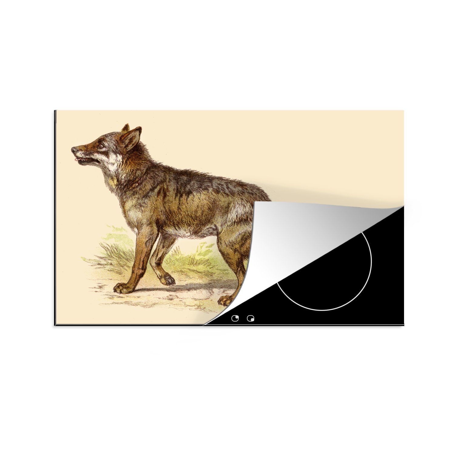 MuchoWow Herdblende-/Abdeckplatte Wolf - Raubtier - Pflanzen, Vinyl, (1 tlg), 81x52 cm, Induktionskochfeld Schutz für die küche, Ceranfeldabdeckung