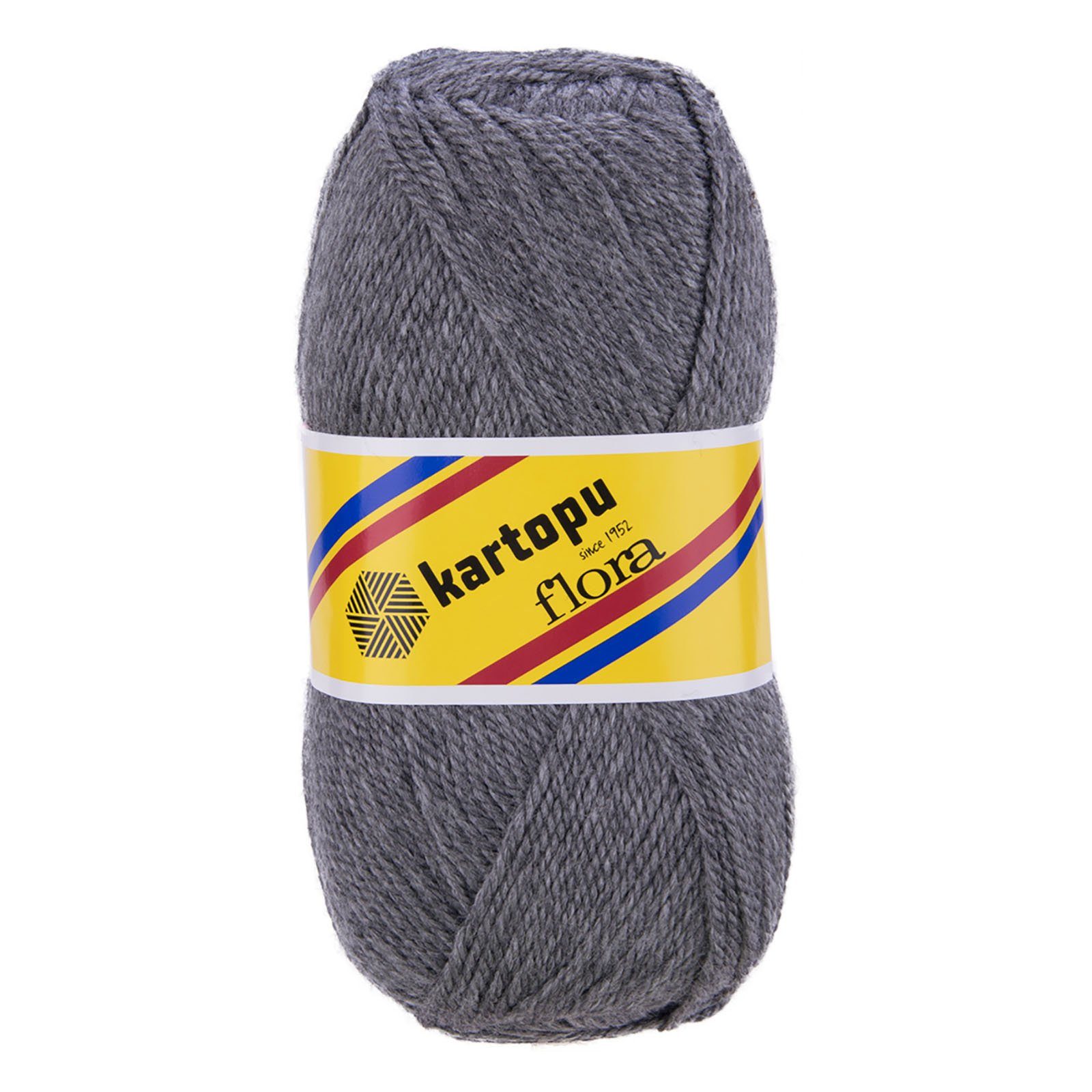 Kartopu 5 x 100g Strick-Häkel-Garn Kartopu Flora Acryl-Wolle Farbwahl Häkelwolle, 1150 m (5er-Pack, 5-St), K1002 mittelgrau meliert