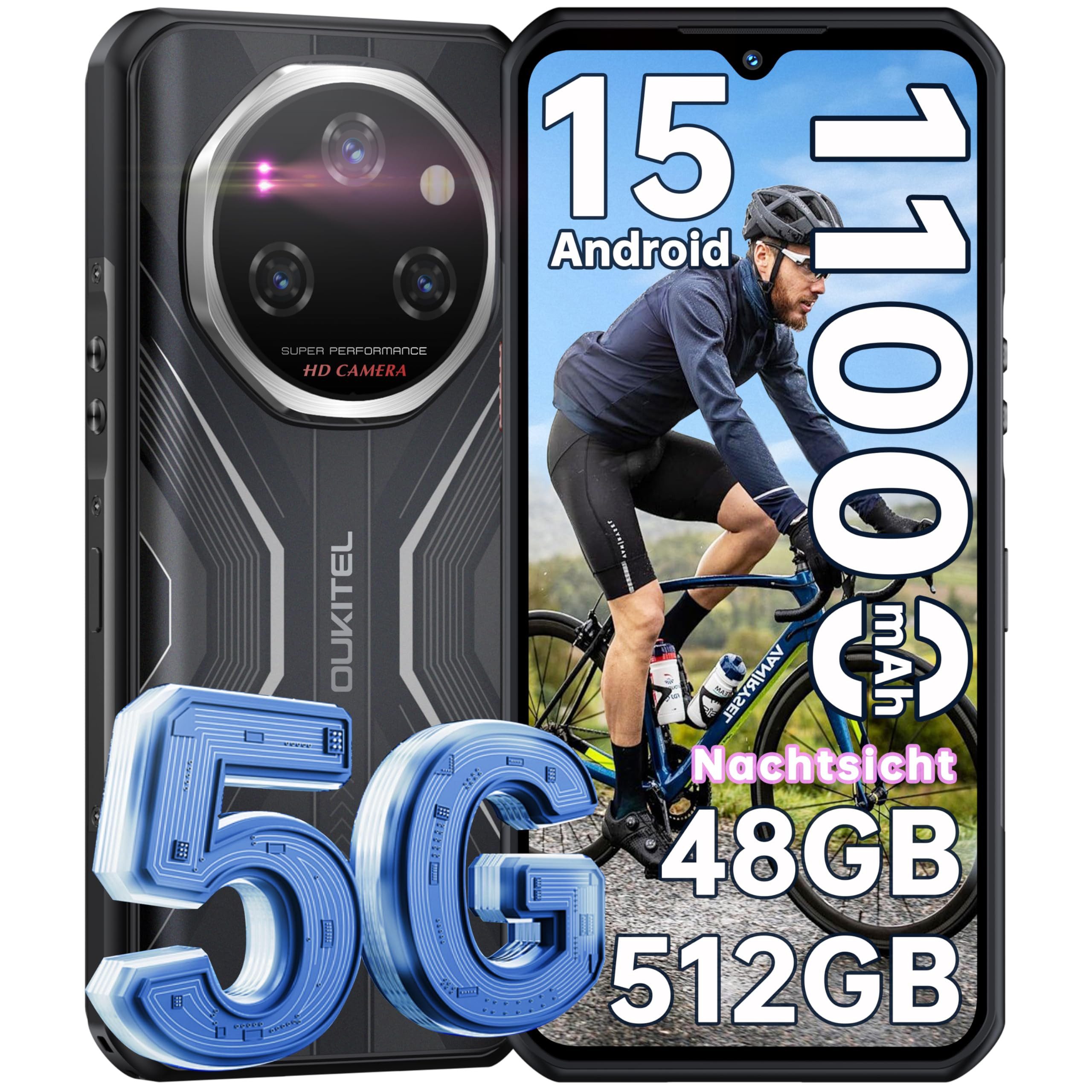 OUKITEL WP55 Pro 48+512GB 5G Outdoor Smartphone (16,76 cm/6.6 Zoll, 512 GB Speicherplatz, 108 MP Kamera, Android 15, IP68 Wasserdicht Baustellenhandy, 11000mAh, NFC, OTG, GPS)