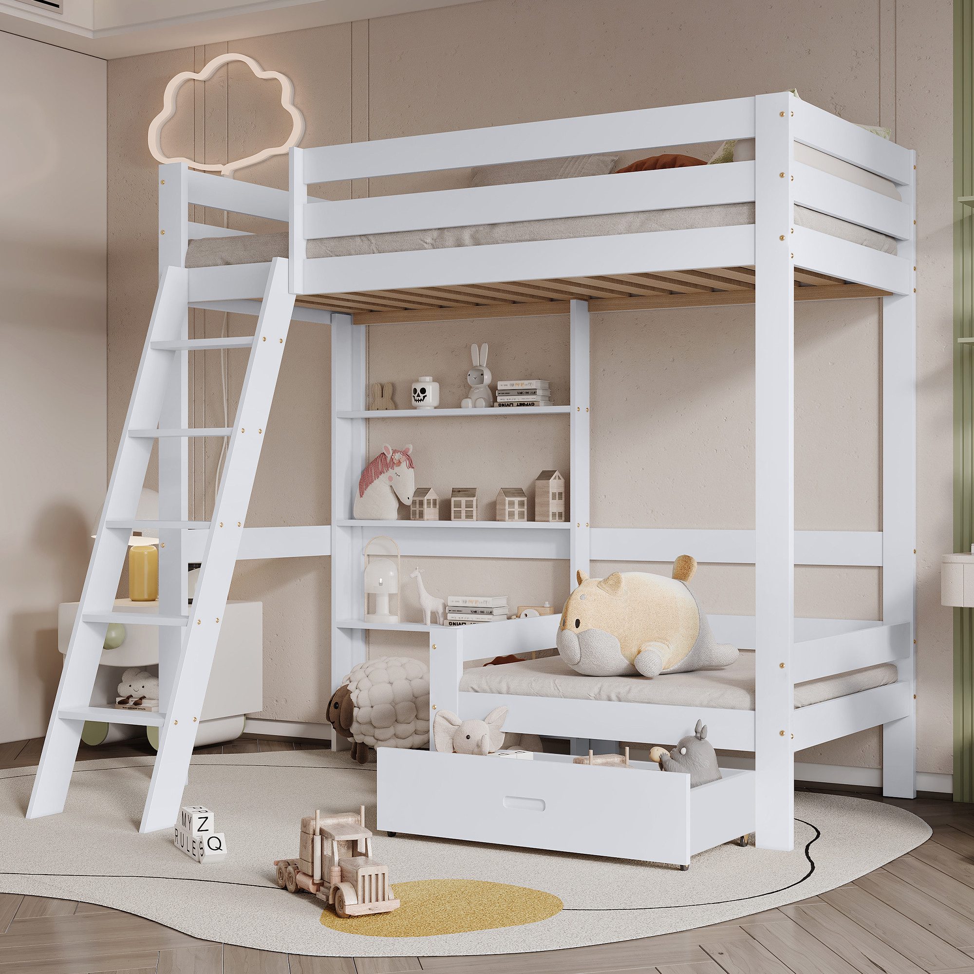 TavilaEcon Etagenbett Hochbett Kinderbett mit Regalen und Sofa, 90x200 cm, günstig online kaufen