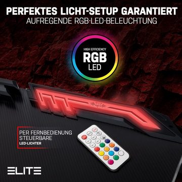 ELITE Gaming Gamingtisch Elite Gamer-Schreibtisch Rocksolid, RGB-LED (Jugendschreibtisch inkl. Getränke-, Headset- und Controller-Spiele-Halterung, 2-St., Schreibtisch, verstellbare Standfüße, Kabelkanal, ergonomisches Design), Gamingtisch inkl. Fernbedienung & Handyhalterung - 200 kg belastbar