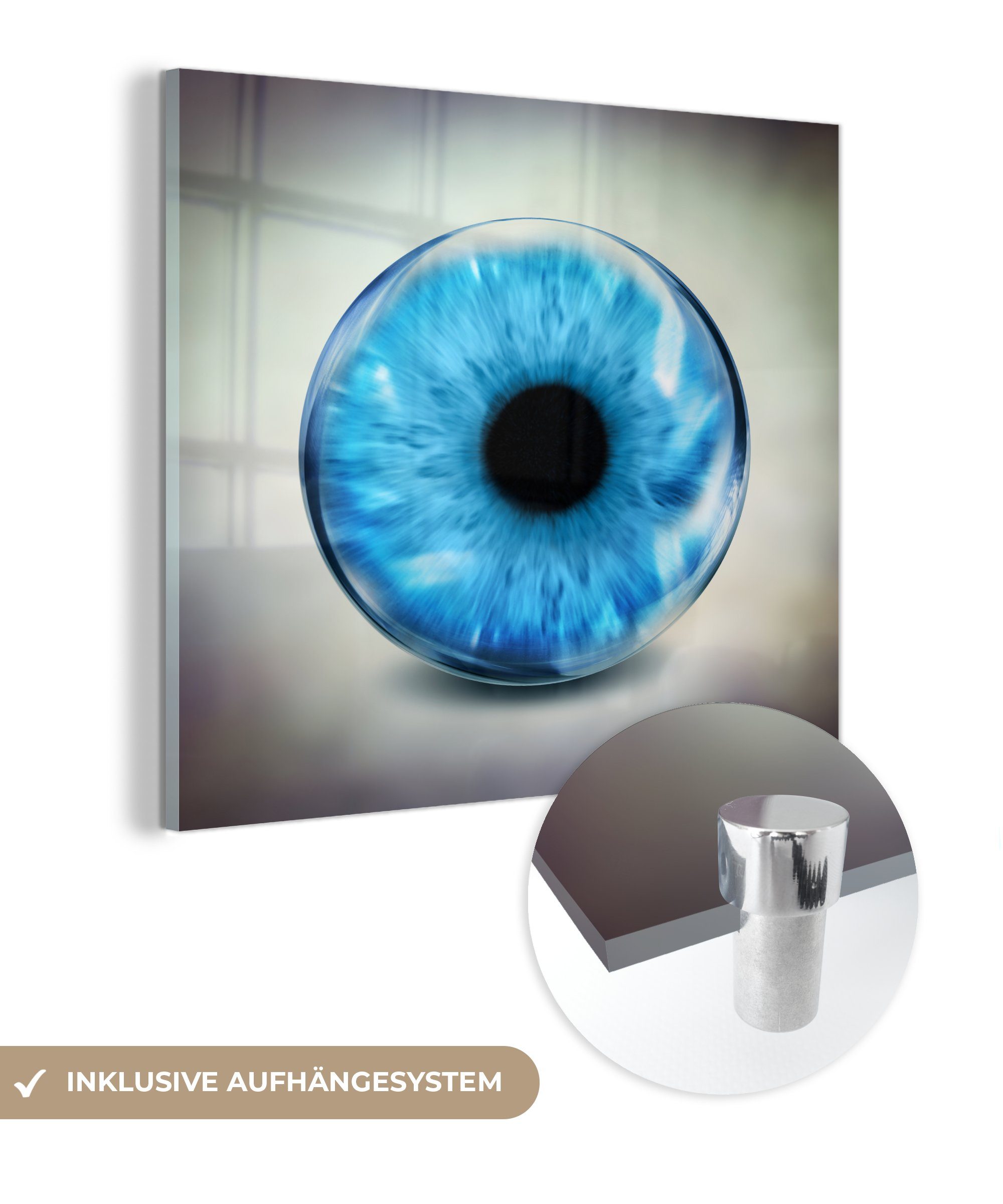 - Acrylglasbild Glasbilder Glas, im Glas - Wanddekoration Blaues auf (1 St), Bilder Auge - Glas MuchoWow auf Foto Wandbild