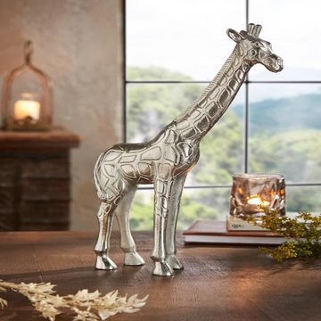 Home-trends24.de Dekofigur Giraffe Deko Figur Silber Antik Glänzend Skulptur Objekt Höhe 40 cm