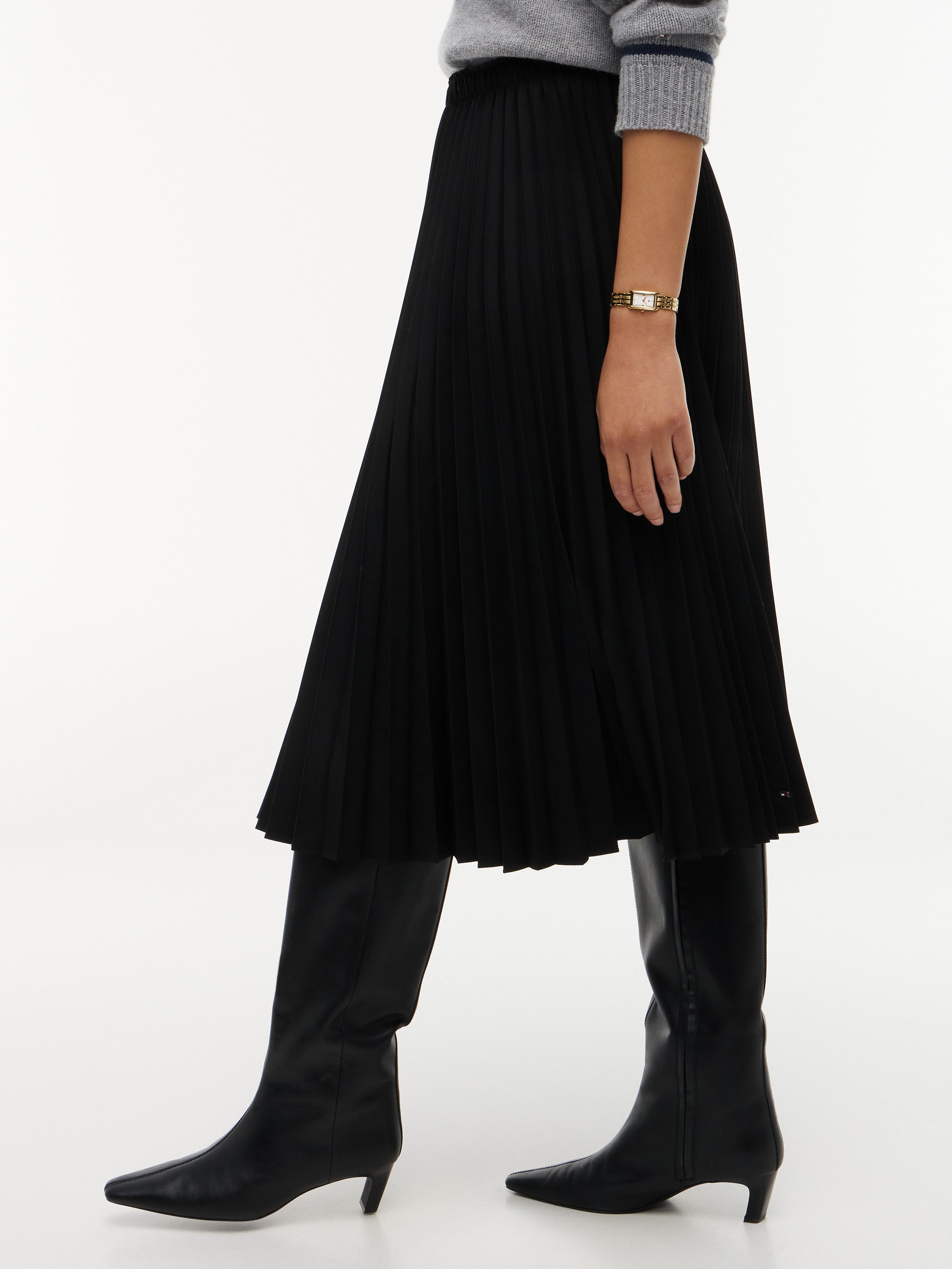 Tommy Hilfiger Plisseerock VISCOSE ELASTIC PLEAT MIDI SKIRT Materialmix, Plissee Falten