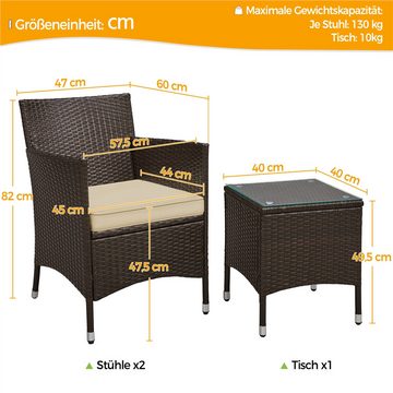 Yaheetech Balkonset, Gartenmöbel-Set 3 TLG. inkl. 2 Stühle mit Sitzkissen & Tisch