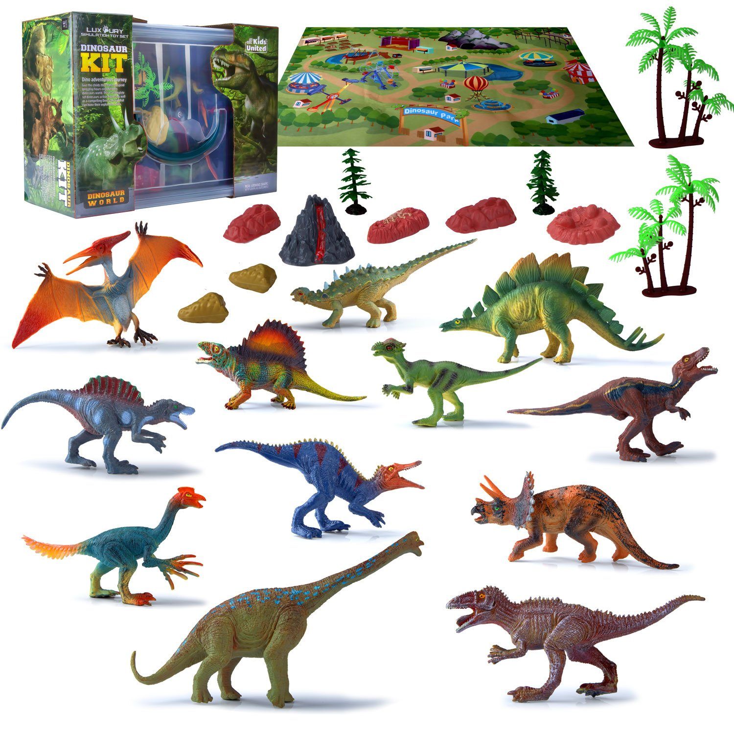 Goods+Gadgets Spielfigur Dino-Set Dinosaurier Figuren, (Abenteuer Tier-Welt, Spielset für Kinder), mit Aufbewahrungsbox