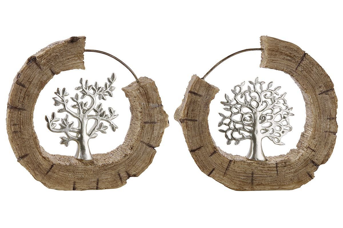Dekoobjekt 2er Set Baum Skulptur in Holzoptik Lebensbaum silberfarben