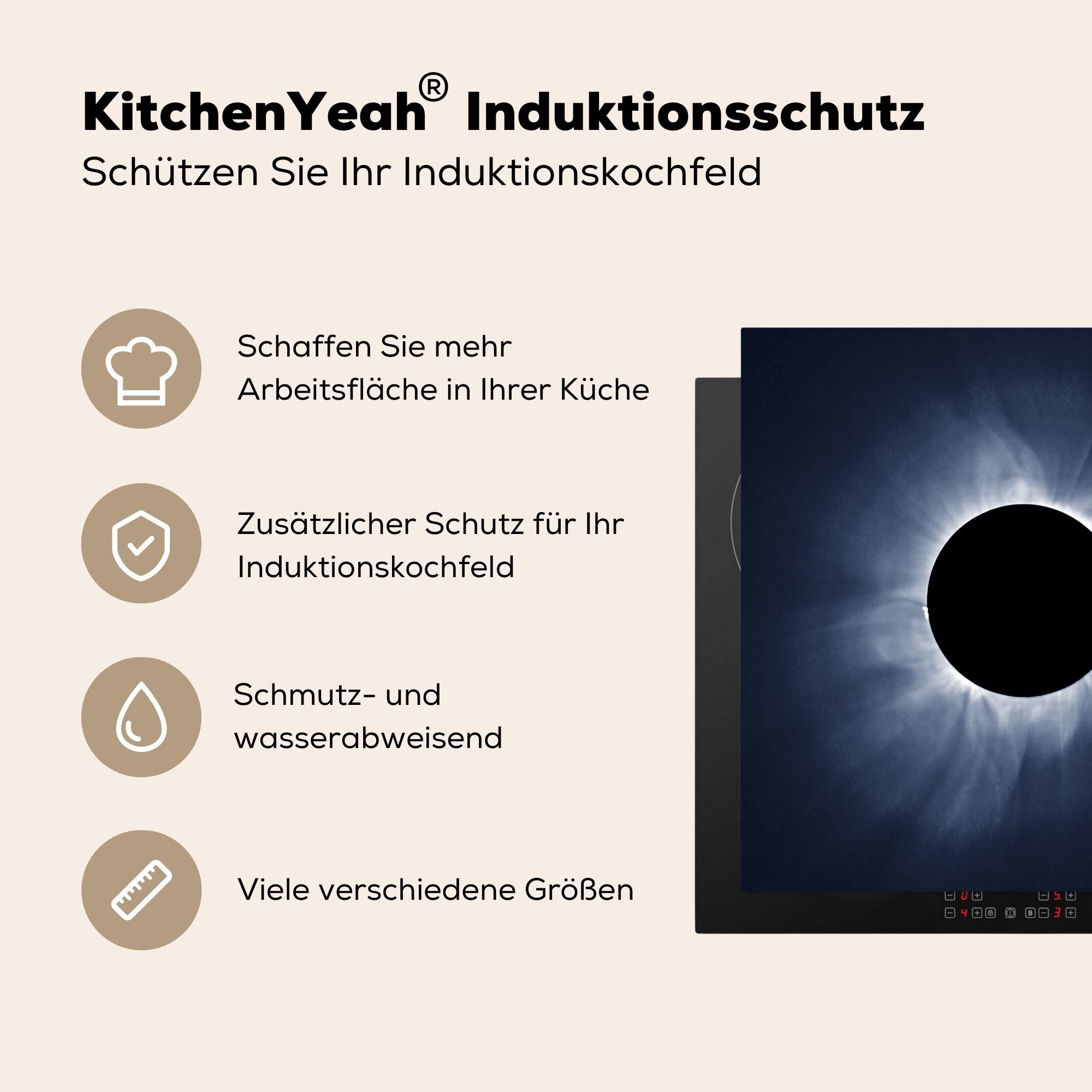 MuchoWow Herdblende-/Abdeckplatte Sonnenfinsternis 78x78 vor für Arbeitsplatte Himmel, küche Ceranfeldabdeckung, tlg), (1 cm, blauem Vinyl