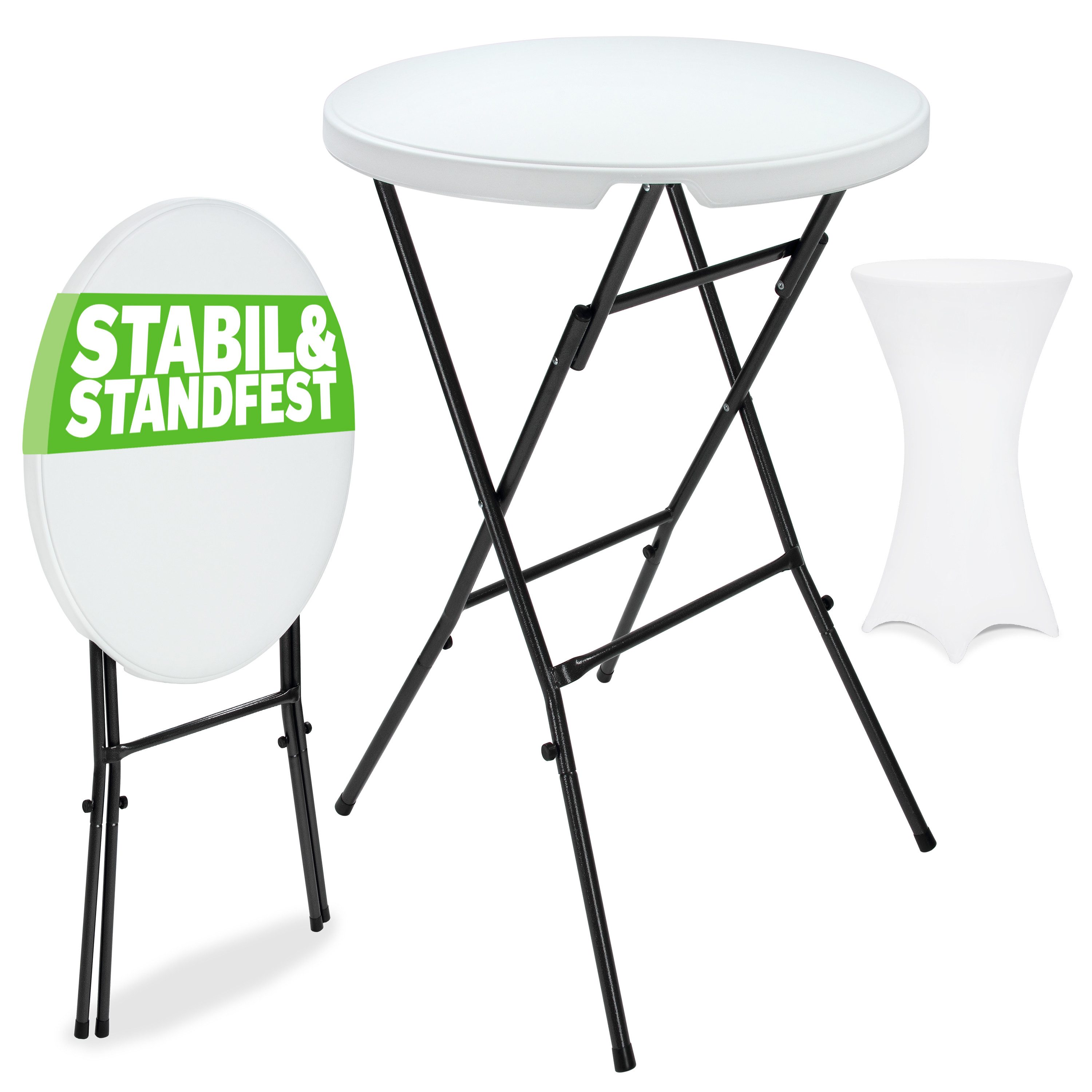 Casaria Stehtisch, mit Husse Weiß Klappbar Rund 110 cm Hoch Outdoor Garten günstig online kaufen