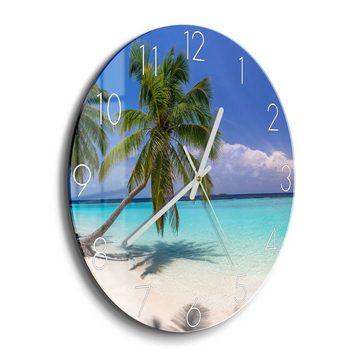 DEQORI Wanduhr 'Paradiesischer Strand' (Glas Glasuhr modern Wand Uhr Design Küchenuhr)