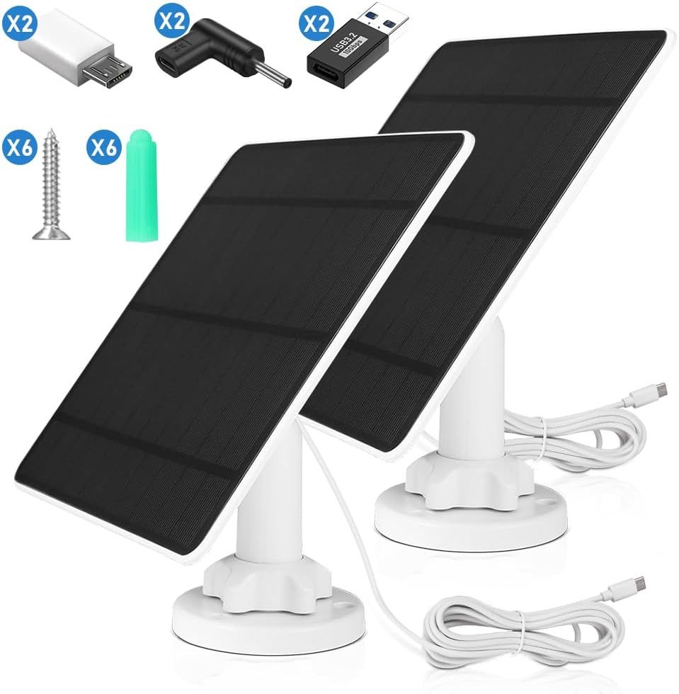 XERSEK Solarmodul 2X 5W Solarpanel für Akkubetriebene Überwachungskameras Solarladegerät, (IP65 Schutzart, Silizium-PET-Material, USB/3.5mm DC/Typ-C/2x3m Kabel), ( Nicht geeignet Netzwerkkamera ohne Batterie)