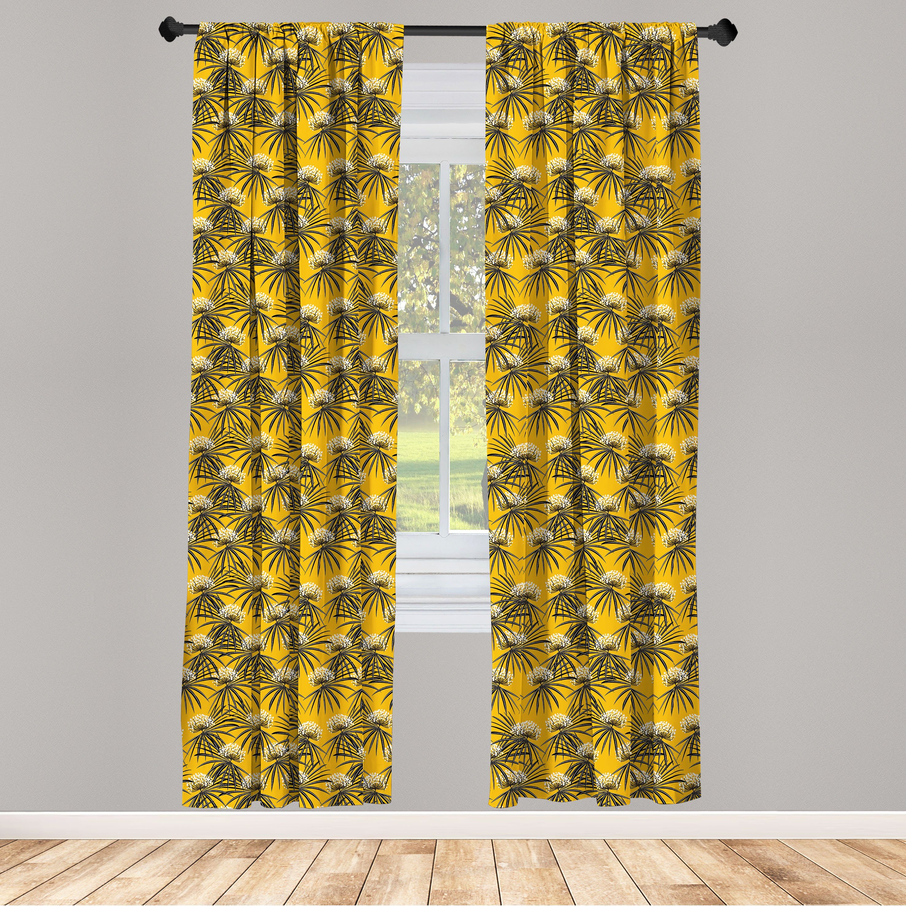 Gardine Vorhang für Wohnzimmer Schlafzimmer Dekor, Abakuhaus, Microfaser, Botanisch Löwenzahn und Palmblätter
