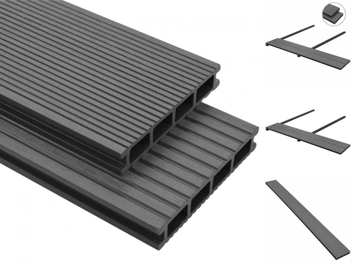 vidaXL Terrassendielen WPC Terrassendielen mit Zubehör 25 m² 4 m Grau