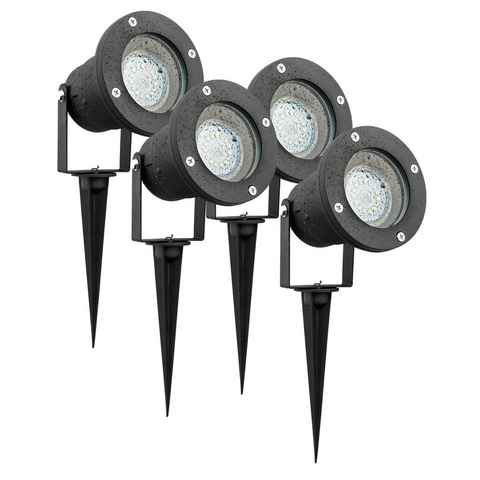 SEBSON Außen-Wandleuchte LED Gartenleuchte Erdspieß IP65 schwenkbar GU10 3,5W 300lm kaltweiß, Kaltweiß, Gartenleuchte mit Erdspieß und schwenkbarem Spot