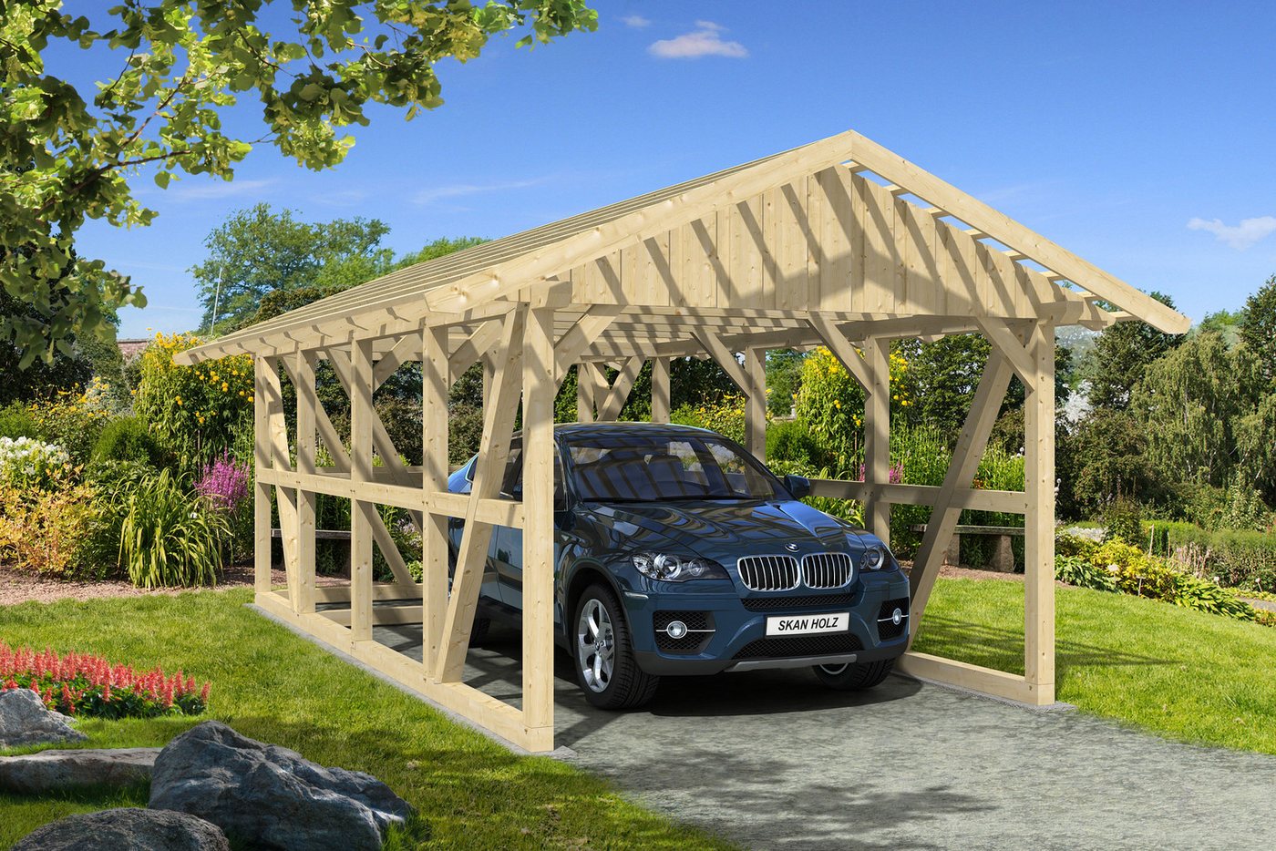 Thumbnail - Skanholz Einzelcarport Schwarzwald, BxT: 424x772 cm, 220 cm Einfahrtshöhe, mit Dachlattung