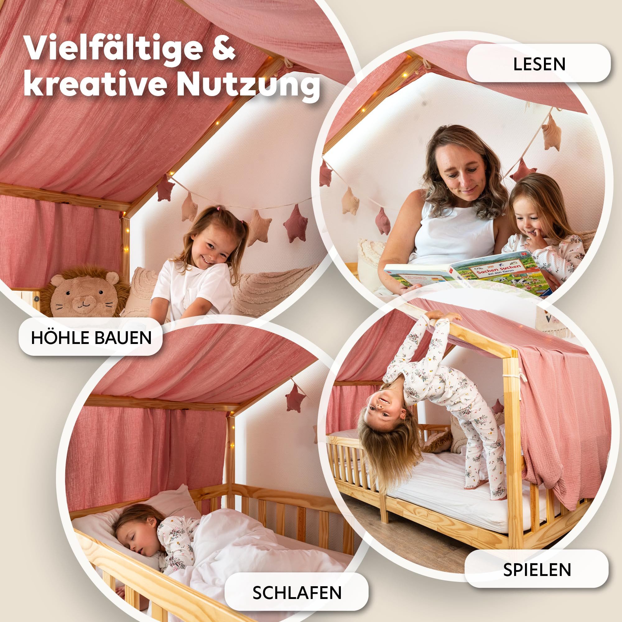 lilimaus Betthimmel Himmel für Hausbett aus Musselin - Länge 320, 360 oder 420 cm (1-tlg), macht das Hausbett zur Kuschelhöhle - weicher, luftiger Musselin
